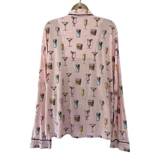 PJ SALVAGE Woman's Sz L Drink Happy Thoughts Pink Pajama Top - Picture 3 of 7
